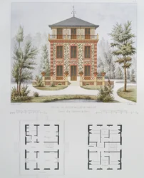 Progetto per una piccola casa di campagna vicino a Parigi, inciso da Walter, tavola 18 da Architecture Pittoresque et Moderne