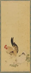 Gallo, gallina e pulcino, periodo Edo, XVIII secolo