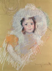 Busto di una giovane ragazza o Margot Lux con un grande cappello