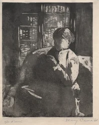 Lavoro a maglia in biblioteca, c. 1881