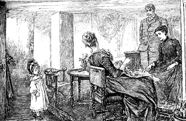 Una bambina con la zia e lo zio che la stanno babysitting per il pomeriggio