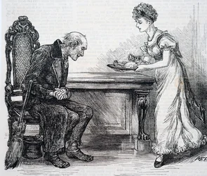 Una donna che dà una cena calda allo spazzino