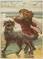 Ragazza con cane sulla spiaggia