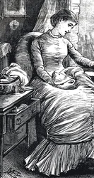 Donna che si ferma dal suo rammendo