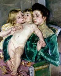 Bambini che si accarezzano. Dipinto di Mary Cassatt (1845-1926)