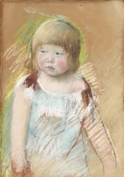 Bambino con frangia in un vestito blu, c.1910