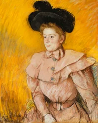 Donna con cappello nero e abito rosa lampone, ca. 1899