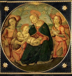 Vergine in adorazione del Bambino con Giovanni Battista e due angeli (dipinto su tavola)