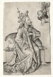 Le piccole carte da gioco: Secondo seme: Elmi: Carta da gioco con re ed elmo