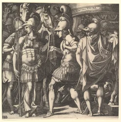 Alessandro accoglie Thalestris e le Amazzoni, metà del XVI secolo
