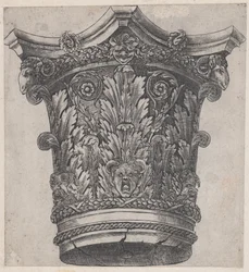 Speculum Romanae Magnificentiae: Capitello con teste di ariete e maschere, ca. 1537