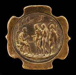 Pomello di spada con placca incastonata del Giudizio di Paride, seconda metà del XV secolo