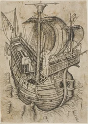 Nave a tre alberi che naviga a destra