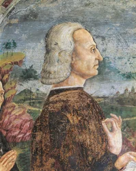 Italia, Regione Piemonte, provincia di Alessandria, Serralunga di Crea, Sacro Monte di Crea, Santuario di Santa Maria Assunta, Cappella di Santa Margherita di Antiochia Ritratto di Guglielmo VIII Paleologo, Marchese di Monferrato, Affresco