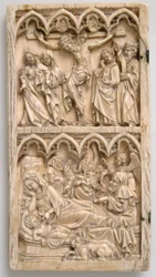 Foglio di un Dittico con la Crocifissione e la Natività, tedesco, ca. 1375-1400