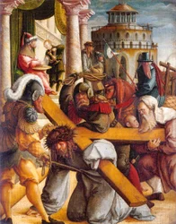 Tedesco: Kreuztragung Christi und Handwaschung des Pilatus Cristo porta la croce e Pilato si lava le mani