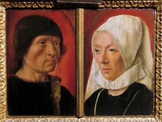 Ritratto di un uomo e sua moglie. Rappresentazione di una coppia (doppio ritratto). Dipinto del Maestro De Saint Gilles (attivo tra 1490-1510), scuola francese