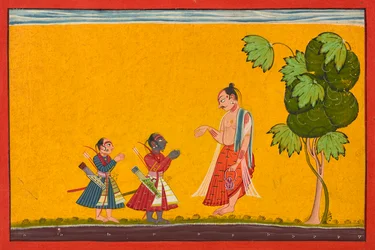 Rama e Lakshman con il saggio Vishvamitra, da un Ramayana