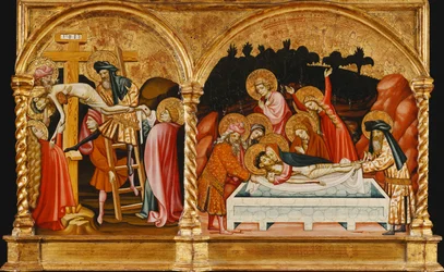 La discesa dalla croce e la sepoltura - una sezione di una predella