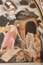 Resurrezione e Discesa nel Limbo (dettaglio): Gesù prende la mano di Adamo. Ai piedi di Cristo, le porte dell