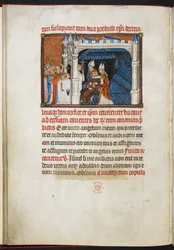 Cotton Tiberius B. VIII f.44v I vescovi di Reims e Beauvais sollevano il re dal talamo, da „Il libro dell