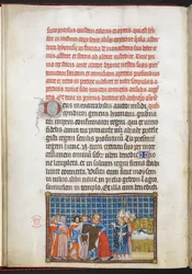 Cotton Tiberius B. VIII f.47v Il re si toglie le sopravvesti, illustrazione da „Il libro dell