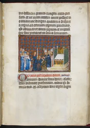 Cotton Tiberius B. VIII f.58r Il re riceve lo scettro e la verga („Main de la Justice“), da „Il libro dell