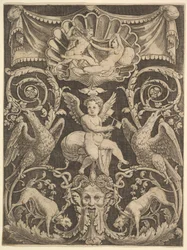 Un Pannello di Ornamento con un Putto al Centro che Tiene un Mulino a Vento, 1532