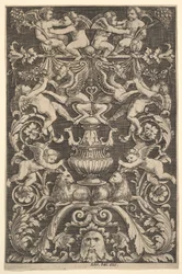 Un pannello di ornamento con putti, capra e altre figure