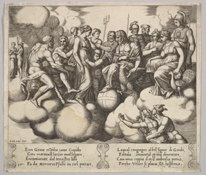 Venere e Cupido che supplicano il loro caso alla presenza di Giove e altri dei (tavola 30)