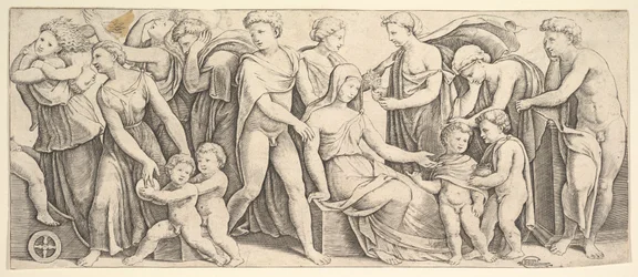 Il matrimonio di Giasone e Creusa, a sinistra Medea prende i suoi figli, 1530-60