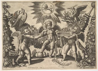 Due putti che presentano coppe piene d