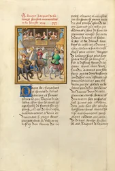 Jacques de Lalaing in arrivo a una giostra con i conti del Maine e di Saint Pol