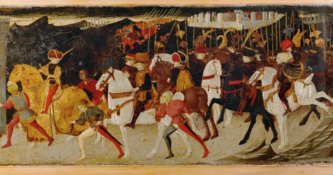 Gruppo di cavalieri a cavallo (tempera su tavola)