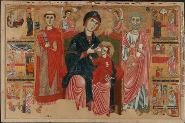 Vergine e Bambino in trono con i santi Leonardo e Pietro e scene della vita di San Pietro