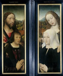 Due ali di un trittico con il donatore, Thomas Isaacq, accompagnato da San Tommaso (sinistra, ala esterna), e la moglie del donatore accompagnata da Santa Margherita (destra, ala esterna)