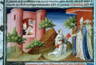 Papa Giulio I (280-337) incontra il messaggero di Atanasio di Alessandria al tempo del Concilio di Sardica