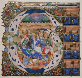 Iniziale istoriata con la morte della Vergine. Maestro del Graduale di Murano. Ca 1420