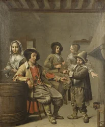 Ragazzo che versa un bicchiere di vino per un contadino, c.1650