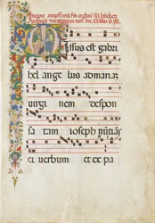 Foglio di manoscritto con San Giovanni Evangelista e San Giovanni Battista..., seconda metà del XV sec.