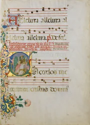 Foglio di manoscritto con la celebrazione di una messa in una iniziale S..., seconda metà del XV secolo