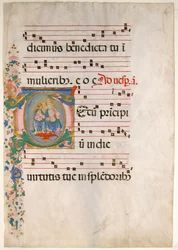 Foglio di manoscritto con la Trinità in una iniziale T, da un antifonario