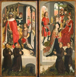 Il messaggero di Abner davanti a Davide, La regina di Saba porta doni a Salomone, ca. 1480