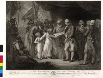 I figli del sultano Tipu consegnano Lord Cornwallis come ostaggio