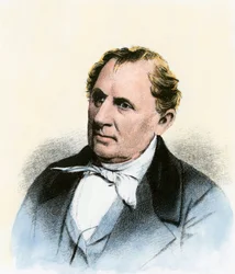 Ritratto di James Fenimore Cooper (1789-1851) scrittore americano - Incisione colorata del XIX secolo - (Autore americano James Fenimore Cooper - Incisione colorata a mano di un ritratto del XIX secolo)