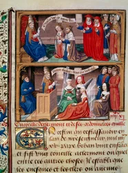 Rappresentazione del Concilio di Clermont nel 1095 presieduto da Papa Urbano II che predica la prima crociata