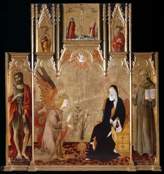 Annunciazione con i santi Giovanni Battista e Bernardino da Siena. La Crocifissione. Santi Pietro e Paolo, tra il 1455 e il 1464