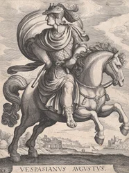 Imperatore Vespasiano a cavallo, dalla serie I primi dodici Cesari romani, tavola 1