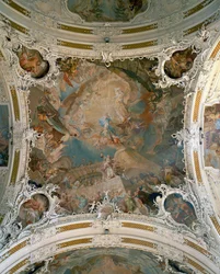 Affresco sul soffitto della chiesa di Wilten, Innsbruck, Austria (affresco)