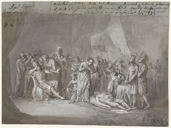 Il corpo di Patroclo pianto nella tenda di Achille